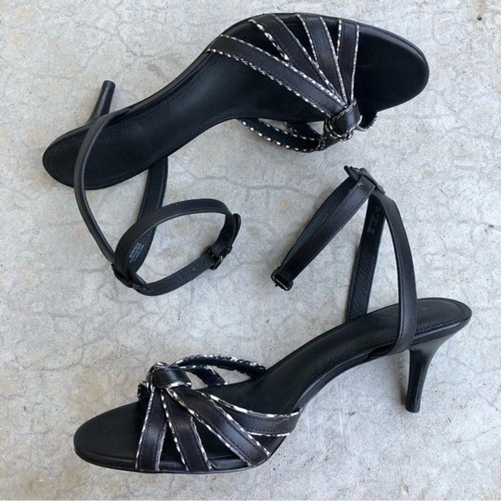 Coach Strappy Sandals Heels Shoes Black White Leather NWOT NWOB 9.5 - Picture 4 of 7